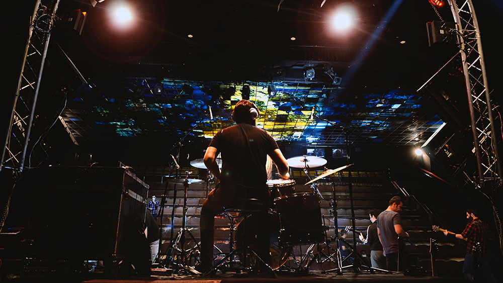 Drummer playing at live festival